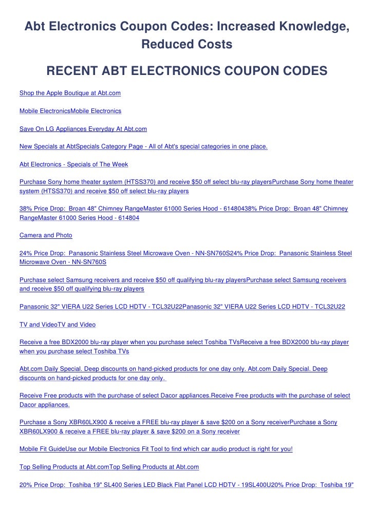 Abt Electronics coupon codes for refrigerators, appliances, and TVs